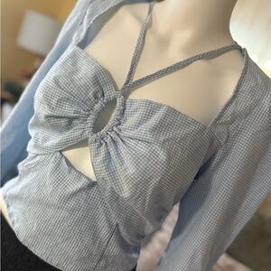 Light Blue Gingham Crop Top
